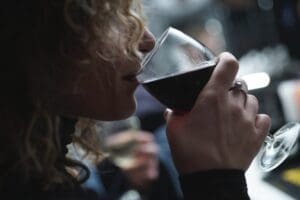 drinking red wine